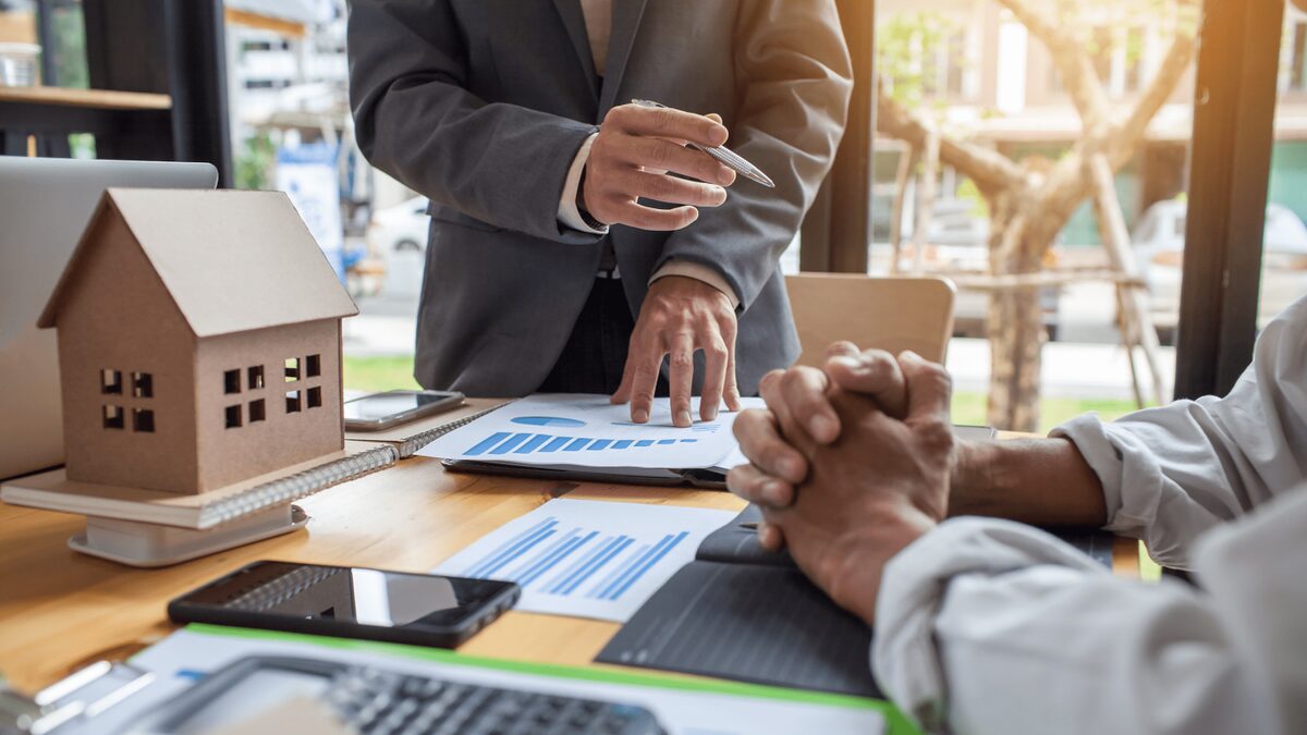 Business meeting of real estate broker, Business meeting working with new startup project. Idea presentation analyze plan.