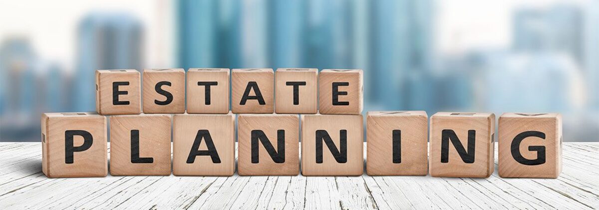 Estate planning sign on a wooden pier