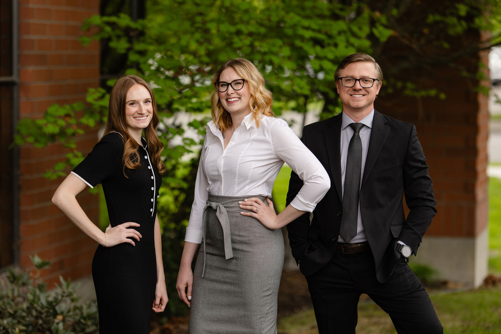 The Moses Estate Planning team: Olivia Kerns, Cassandra Greenfield, and attorney Travor Moses outside the Coeur d'Alene office